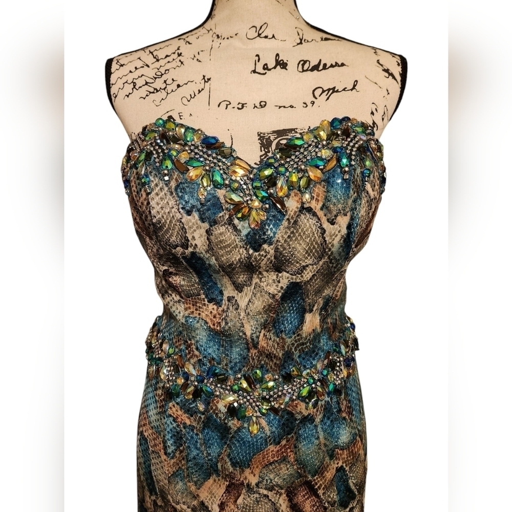 Terani Couture Strapless Animal Print Evening Gown - Picture 7 of 12